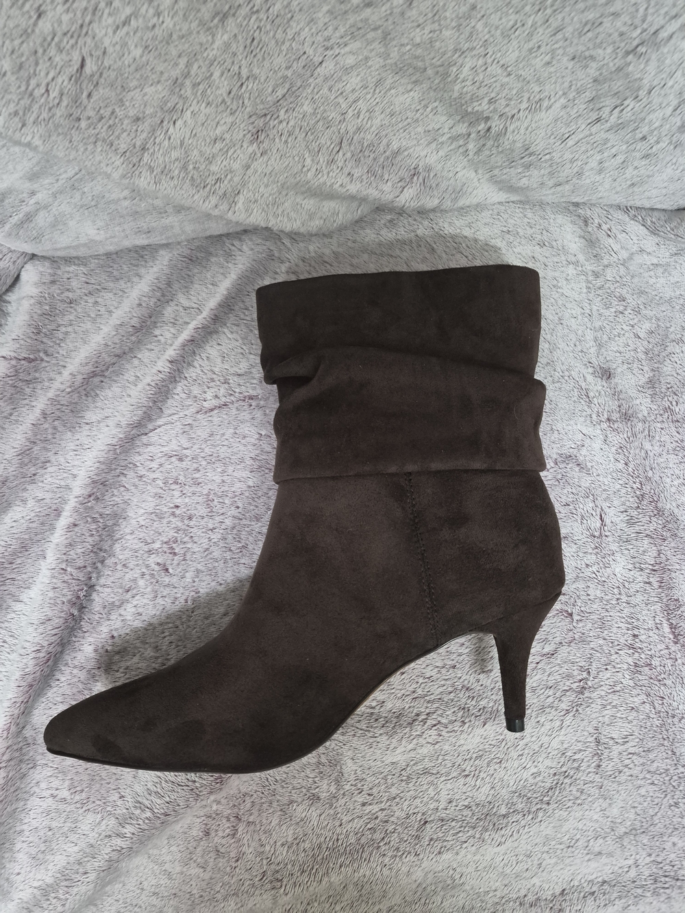 Fever Brown Suede Slouch Pointed-Toe Mid Heel Bootie